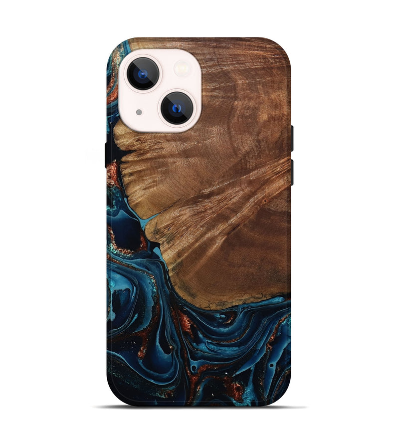 iPhone 14 Wood Live Edge Phone Case - Kaeden (Teal & Gold, 801495)