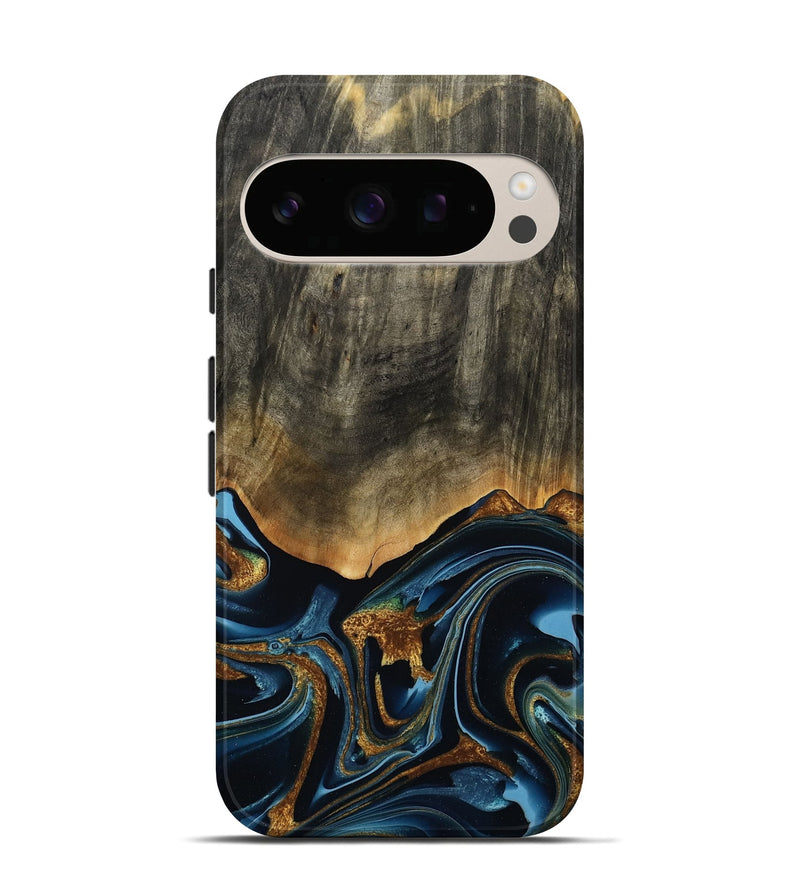 Pixel 10 Pro Wood Live Edge Phone Case - Virgil (Teal & Gold, 801513)