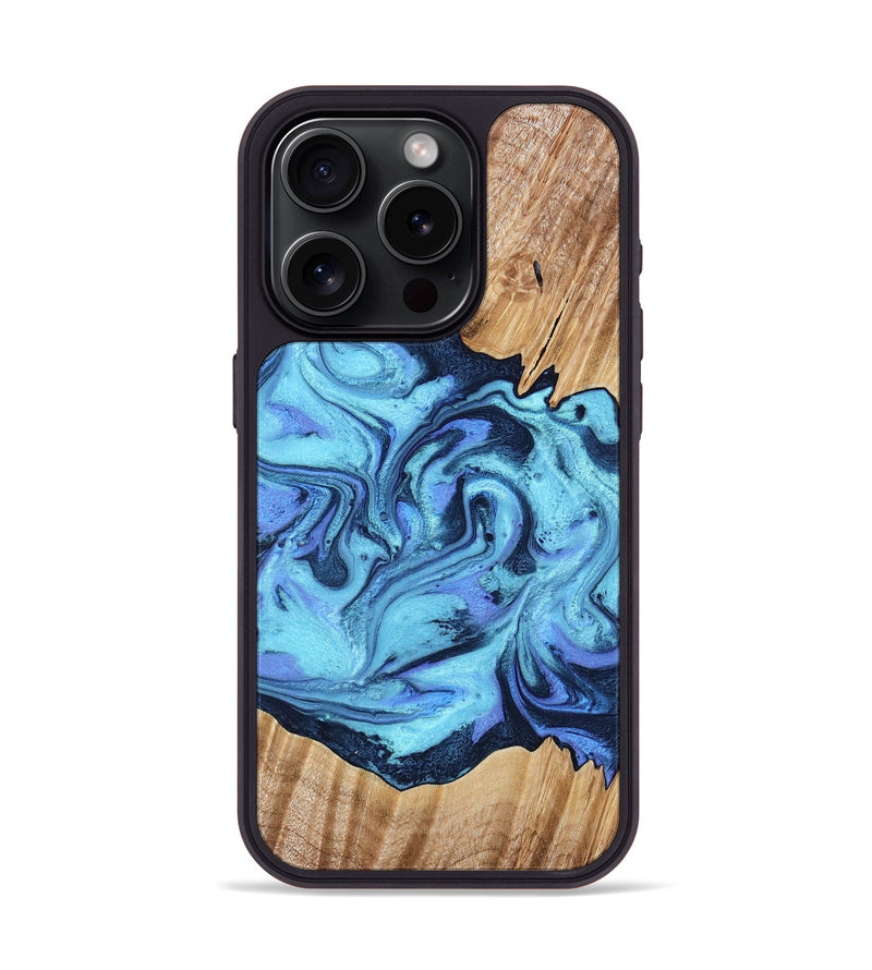 iPhone 15 Pro Wood Phone Case - Azalea (Blue, 801529)