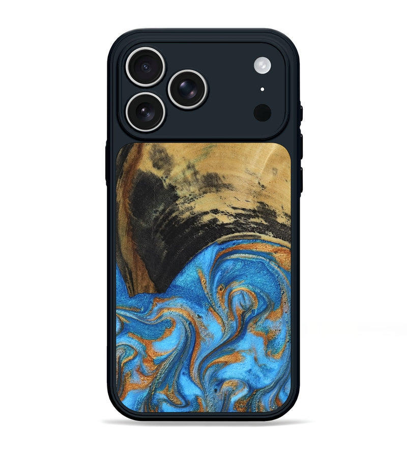 iPhone 17 Pro Max Wood Phone Case - Aliya (Teal & Gold, 801648)
