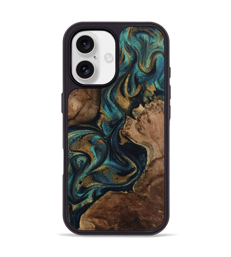 iPhone 17 Wood Phone Case - Charles (Teal & Gold, 802404)
