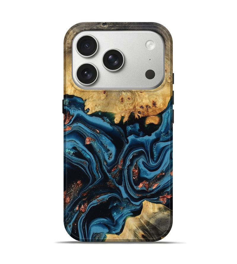 iPhone 17 Pro Wood Live Edge Phone Case - Betty (Teal & Gold, 802499)