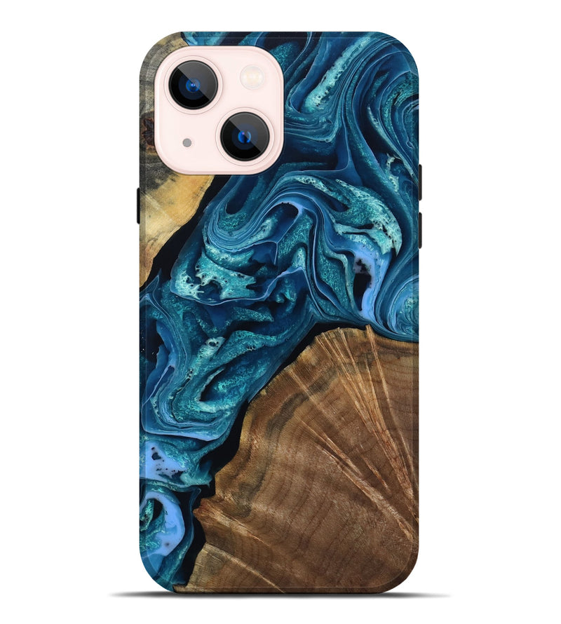 iPhone 14 Plus Wood Live Edge Phone Case - Christy (Blue, 802502)