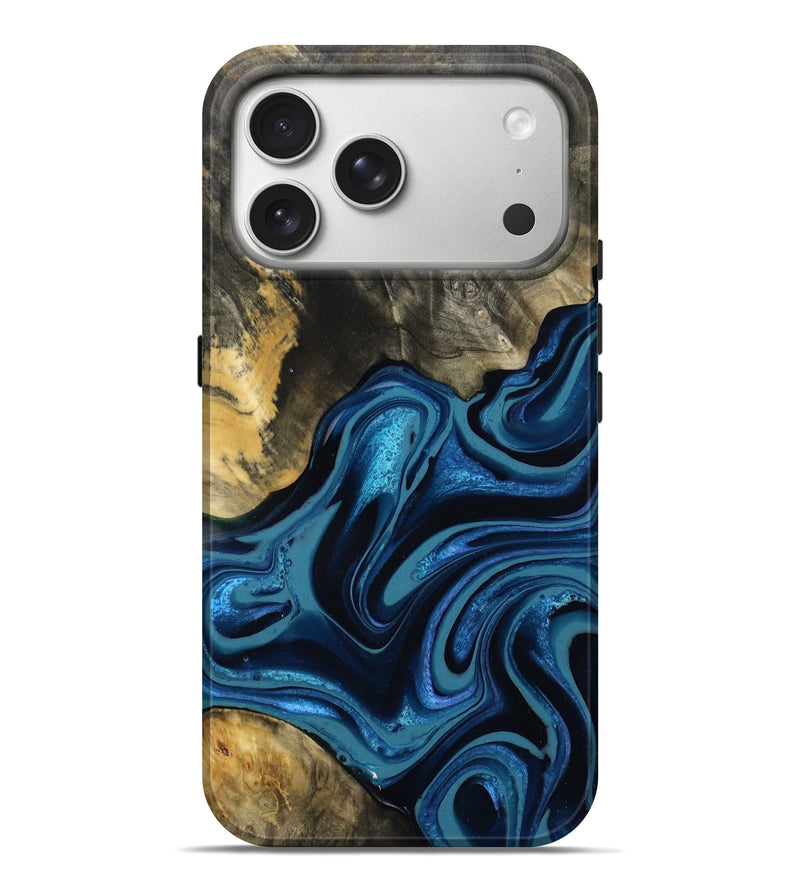 iPhone 17 Pro Max Wood Live Edge Phone Case - Ella (Blue, 802504)