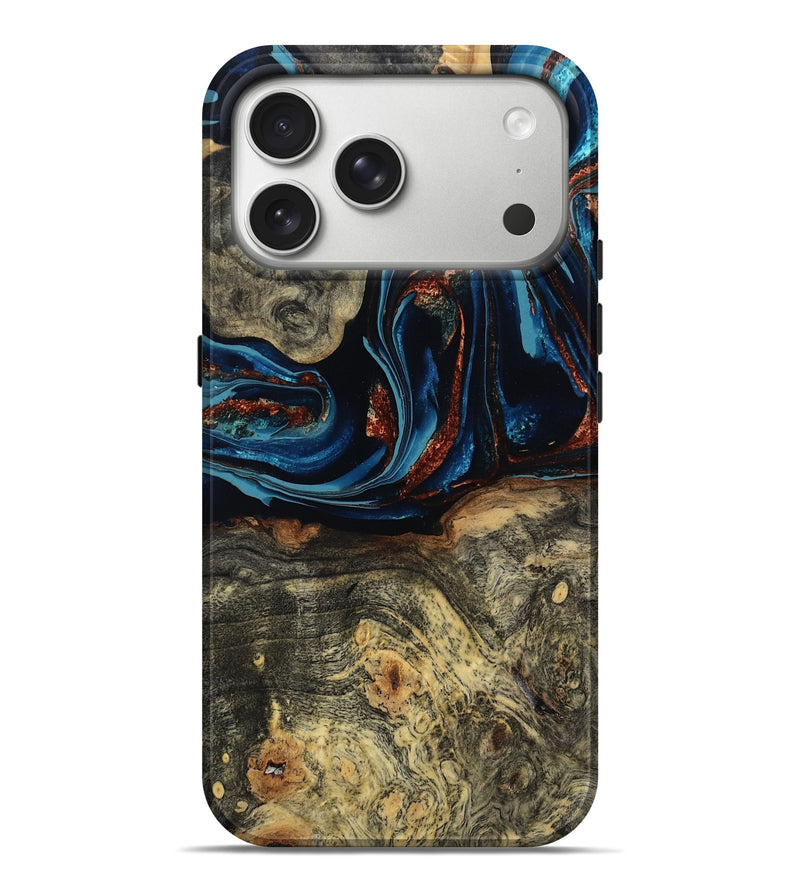 iPhone 17 Pro Max Wood Live Edge Phone Case - Kanye (Teal & Gold, 802507)