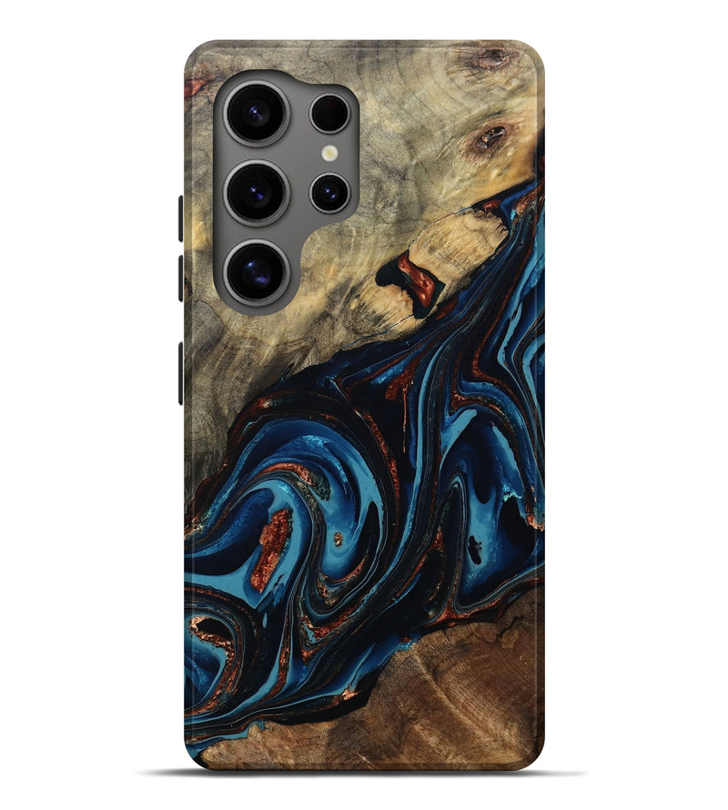 Galaxy S25 Ultra Wood Live Edge Phone Case - Jacob (Teal & Gold, 802518)
