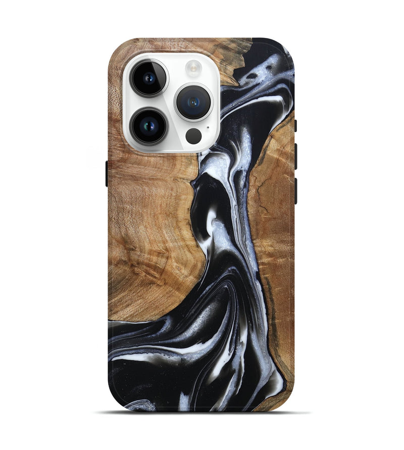 iPhone 15 Pro Wood Live Edge Phone Case - Mila (Black & White, 802520)