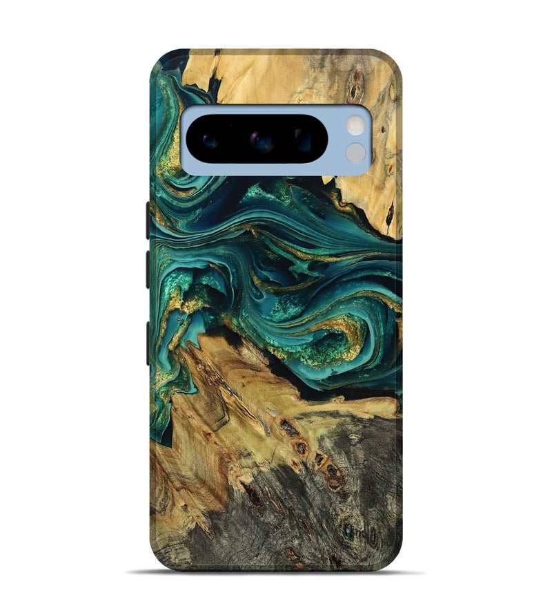 Pixel 8 Pro Wood Live Edge Phone Case - Luciana (Teal & Gold, 802527)