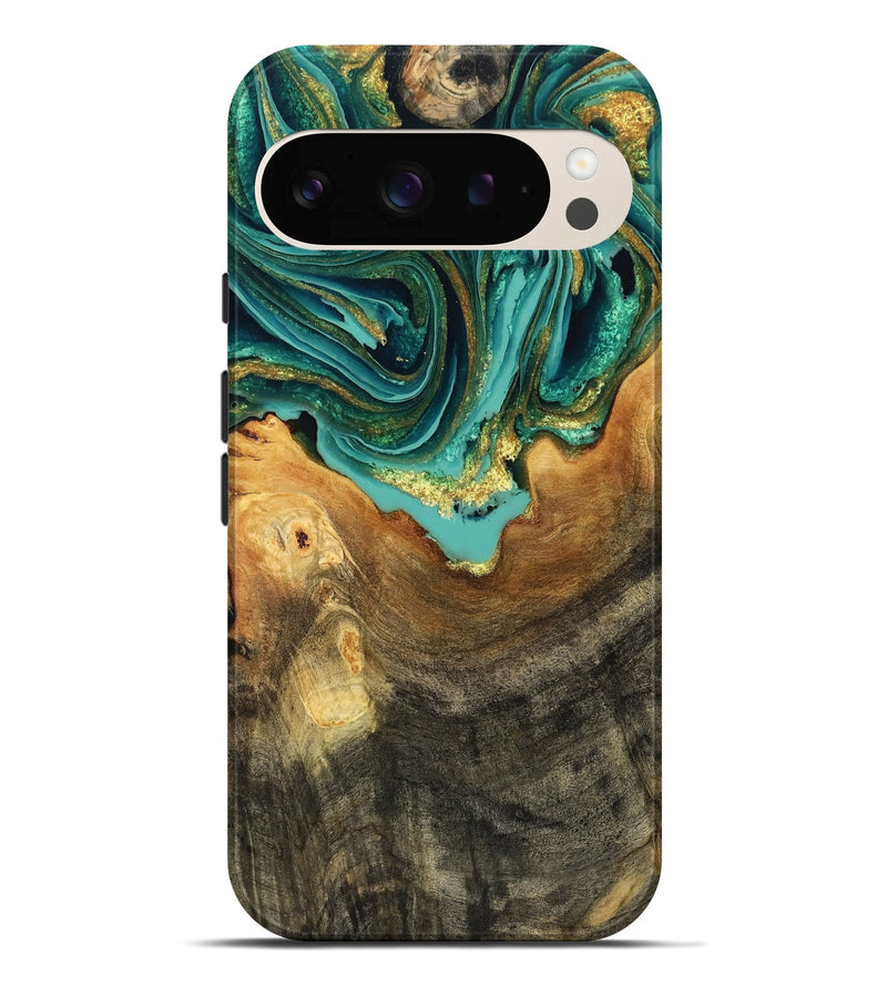 Pixel 10 Pro XL Wood Live Edge Phone Case - Ladonna (Teal & Gold, 802531)