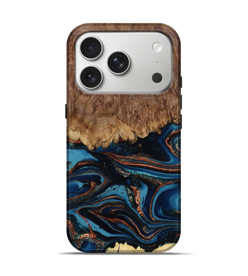 iPhone 17 Pro Wood Live Edge Phone Case - Jenelle (Teal & Gold, 802532)
