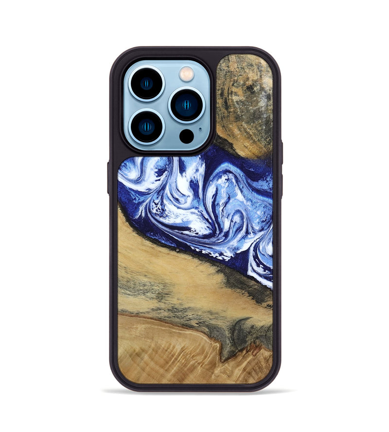 iPhone 14 Pro Wood Phone Case - Edsel (Blue, 802548)
