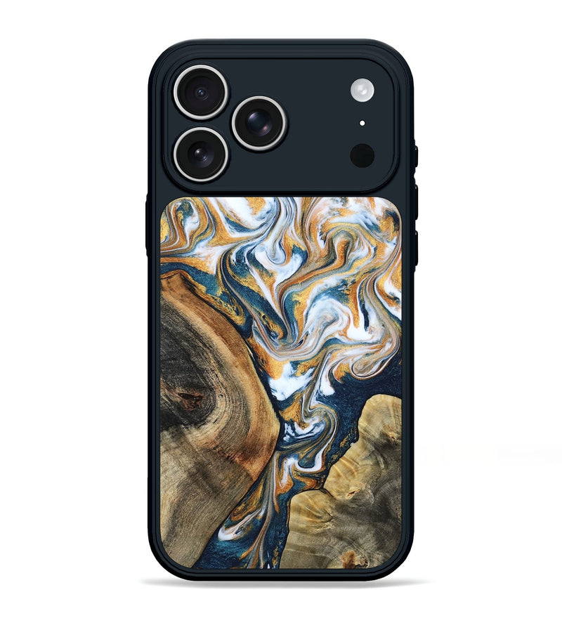 iPhone 17 Pro Max Wood Phone Case - Kim (Teal & Gold, 802572)