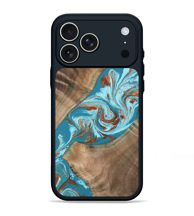 iPhone 17 Pro Max Wood Phone Case - Wrenley (Teal & Gold, 802574)