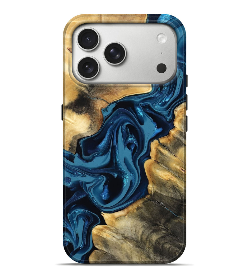 iPhone 17 Pro Max Wood Live Edge Phone Case - Amara (Blue, 802689)