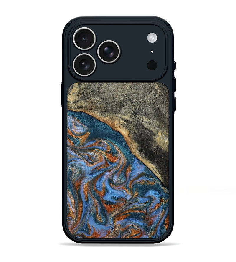 iPhone 17 Pro Max Wood Phone Case - Stefan (Teal & Gold, 802705)