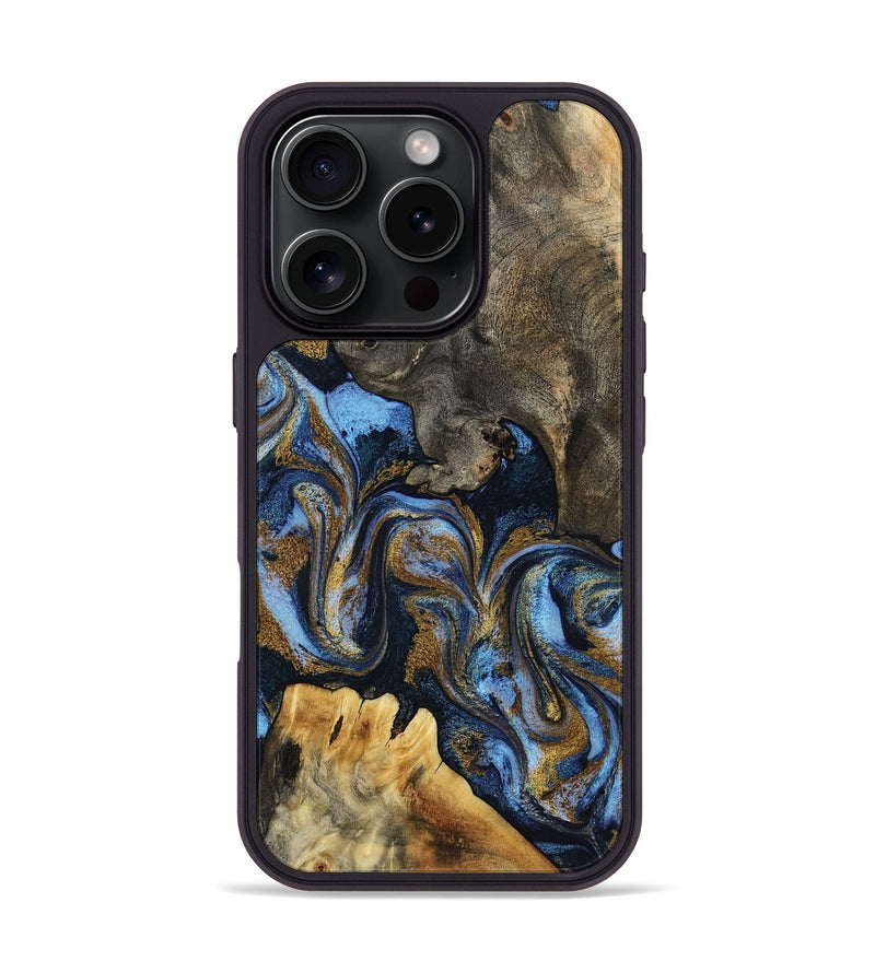 iPhone 16 Pro Wood Phone Case - Joselin (Teal & Gold, 802708)