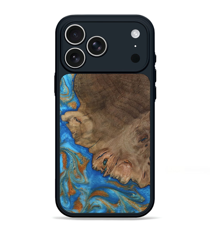 iPhone 17 Pro Max Wood Phone Case - Emmie (Teal & Gold, 802709)
