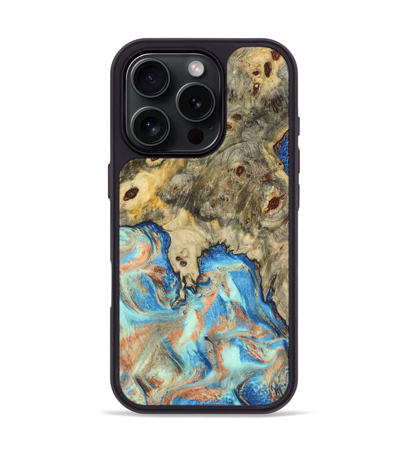 iPhone 16 Pro Wood Phone Case - Eliana (Teal & Gold, 802712)
