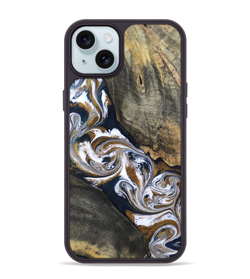 iPhone 15 Plus Wood Phone Case - Travon (Teal & Gold, 802713)