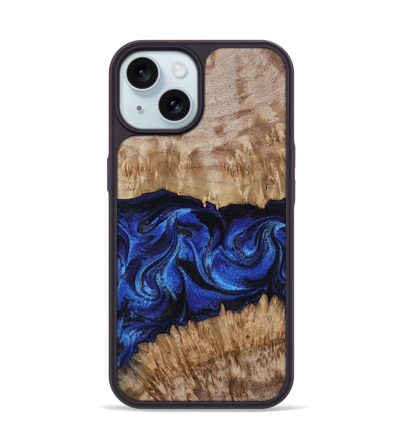 iPhone 15 Wood Phone Case - Nels (Blue, 802886)