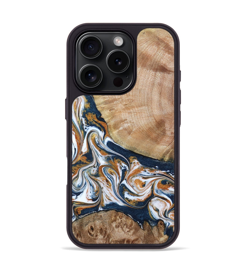 iPhone 16 Pro Wood Phone Case - Nathaly (Teal & Gold, 802967)