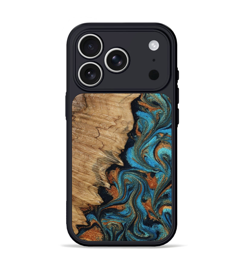 iPhone 17 Pro Wood Phone Case - Savanah (Teal & Gold, 802971)