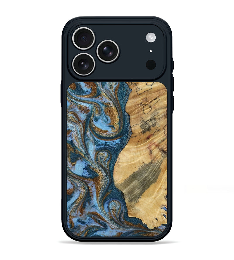 iPhone 17 Pro Max Wood Phone Case - Bruno (Teal & Gold, 802973)