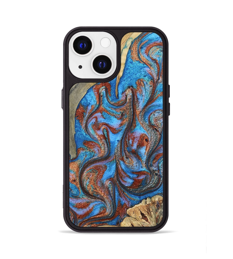 iPhone 13 Wood Phone Case - Aubrey (Teal & Gold, 802974)