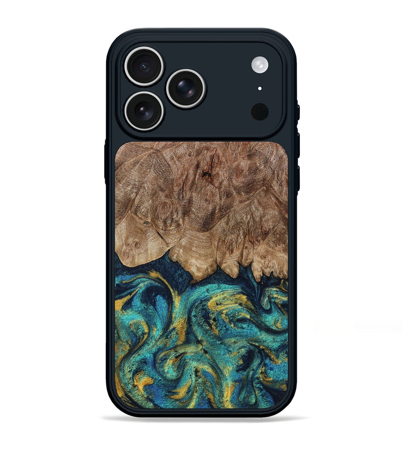 iPhone 17 Pro Max Wood Phone Case - Valorie (Teal & Gold, 802976)