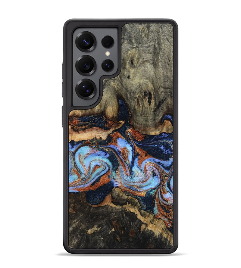 Galaxy S25 Ultra Wood Phone Case - Demond (Teal & Gold, 802977)