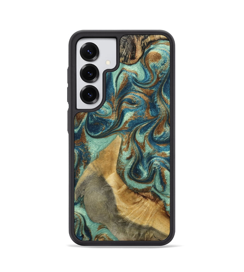 Galaxy S25 Wood Phone Case - Aydan (Teal & Gold, 802992)