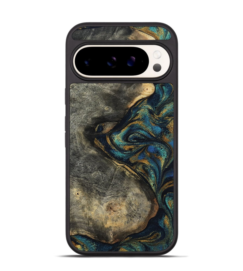 Pixel 9 Pro Wood Phone Case - Kashton (Teal & Gold, 802993)