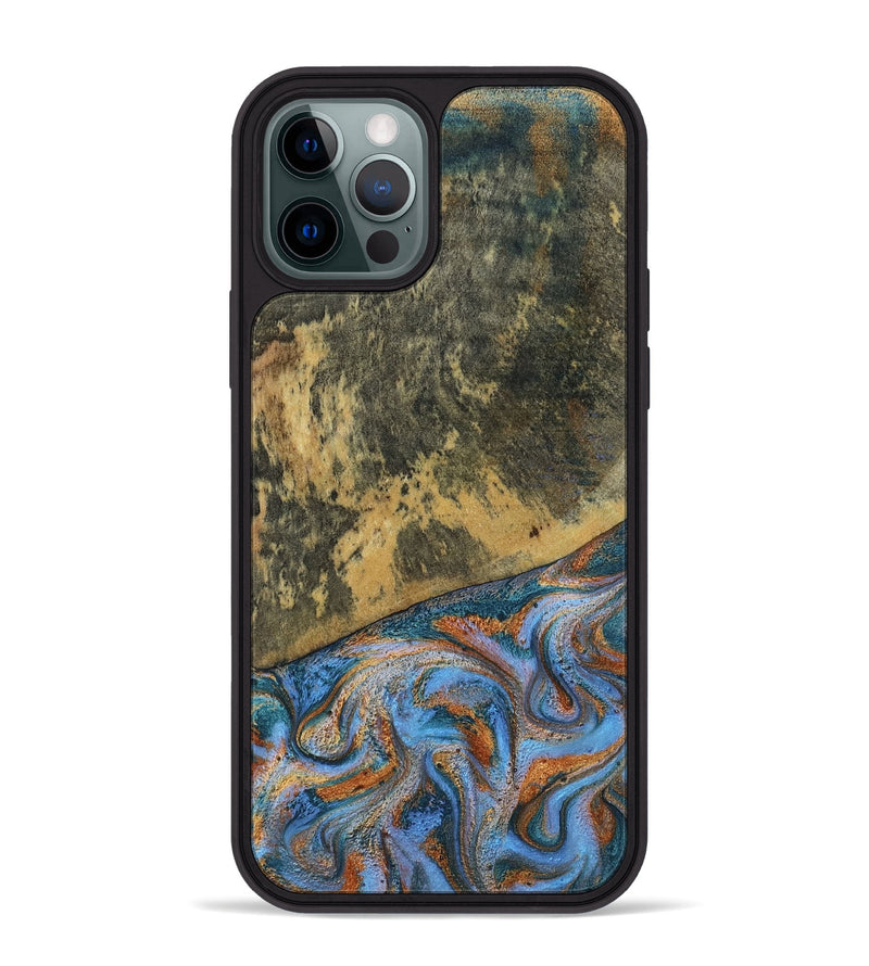 iPhone 12 Pro Max Wood Phone Case - Rey (Teal & Gold, 802995)