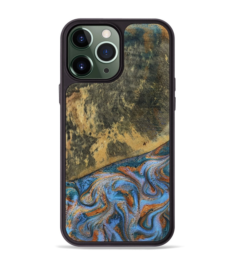 iPhone 13 Pro Max Wood Phone Case - Rey (Teal & Gold, 802995)