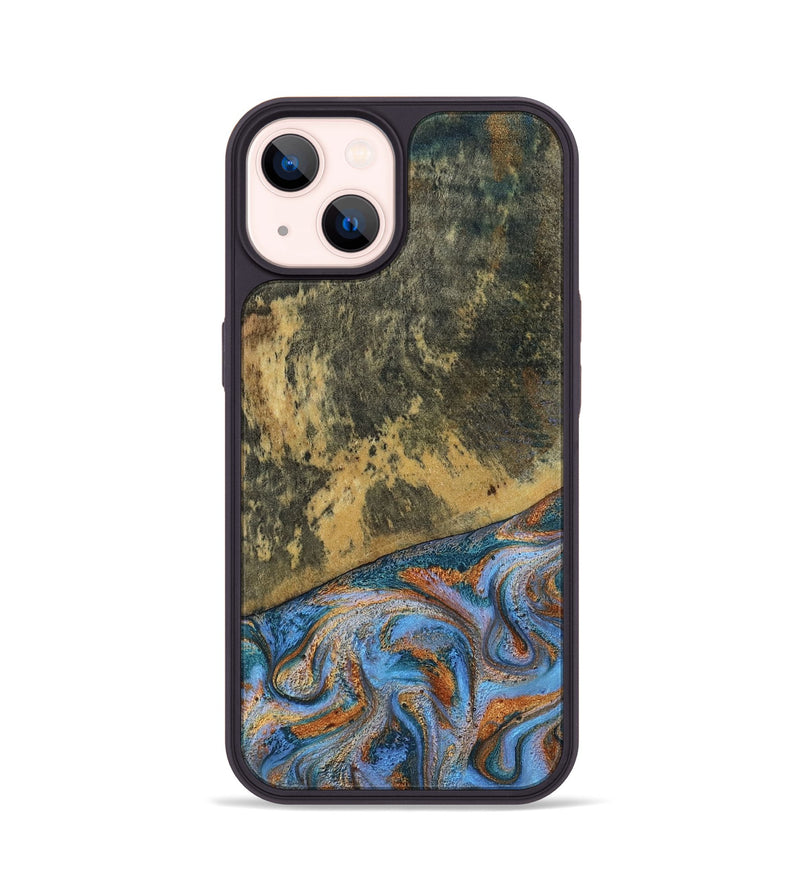 iPhone 14 Wood Phone Case - Rey (Teal & Gold, 802995)