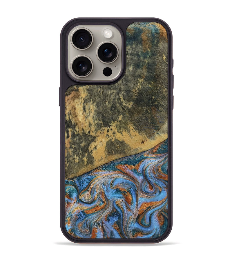 iPhone 15 Pro Max Wood Phone Case - Rey (Teal & Gold, 802995)