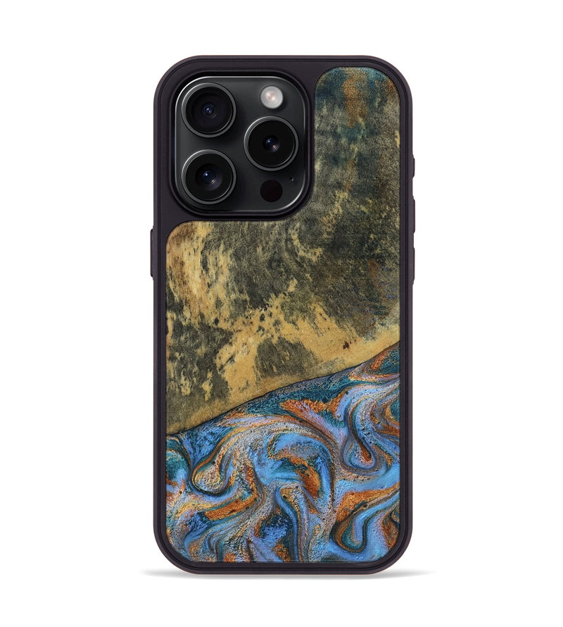 iPhone 15 Pro Wood Phone Case - Rey (Teal & Gold, 802995)