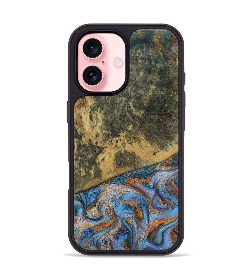 iPhone 16 Wood Phone Case - Rey (Teal & Gold, 802995)
