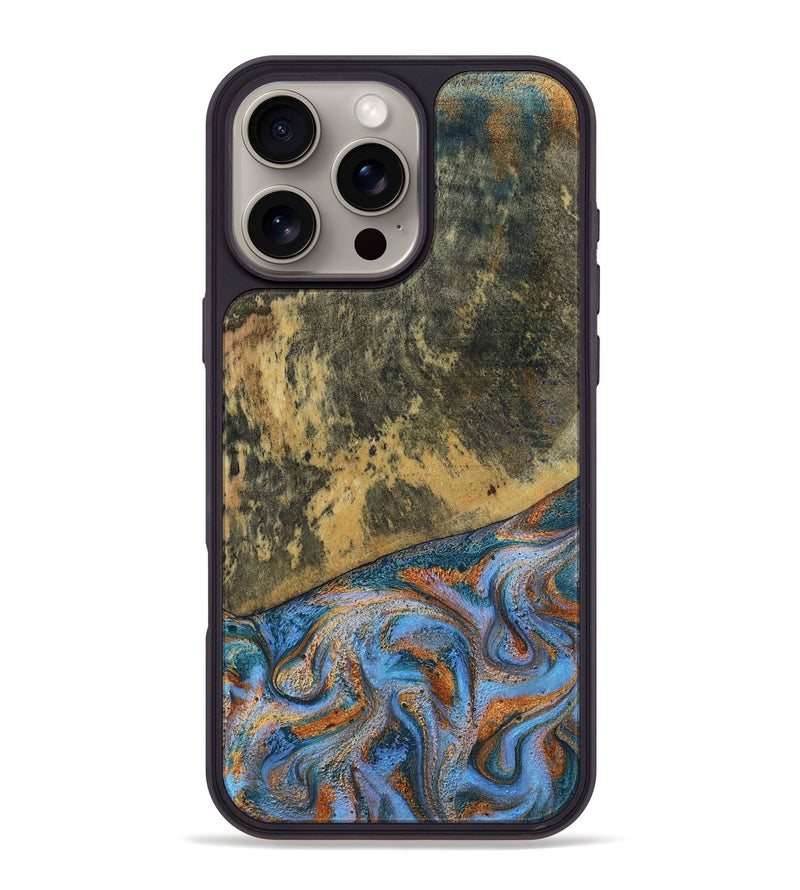 iPhone 16 Pro Max Wood Phone Case - Rey (Teal & Gold, 802995)