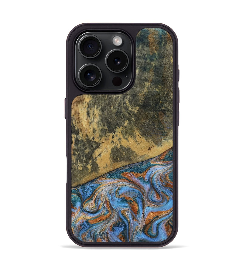 iPhone 16 Pro Wood Phone Case - Rey (Teal & Gold, 802995)