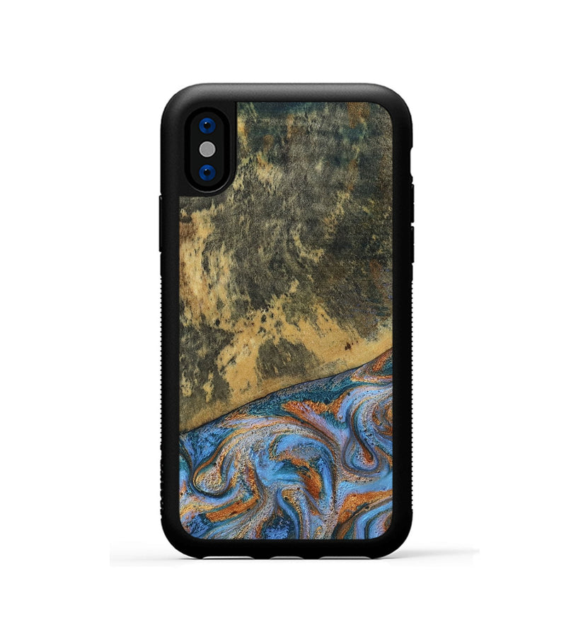 iPhone Xs Wood Phone Case - Rey (Teal & Gold, 802995)