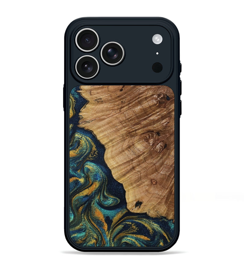 iPhone 17 Pro Max Wood Phone Case - Estelle (Teal & Gold, 802997)