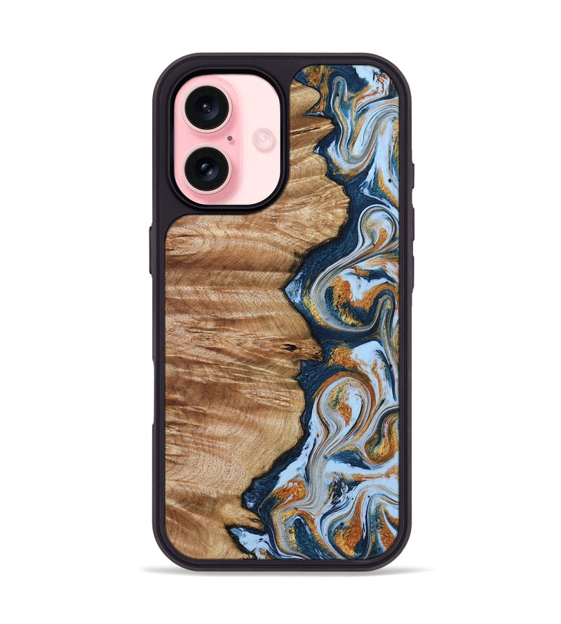 iPhone 16 Wood Phone Case - Donna (Teal & Gold, 802998)