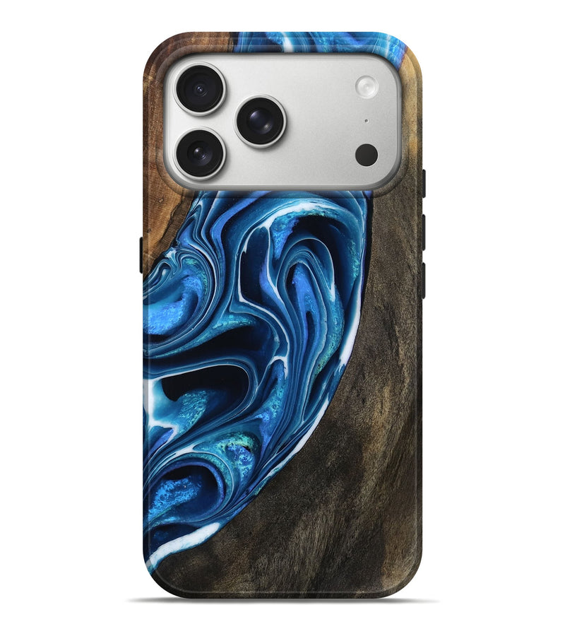 iPhone 17 Pro Max Wood Live Edge Phone Case - Iola (Blue, 803005)
