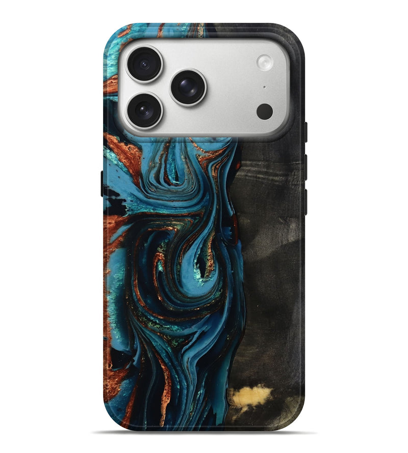 iPhone 17 Pro Max Wood Live Edge Phone Case - Elora (Teal & Gold, 803006)
