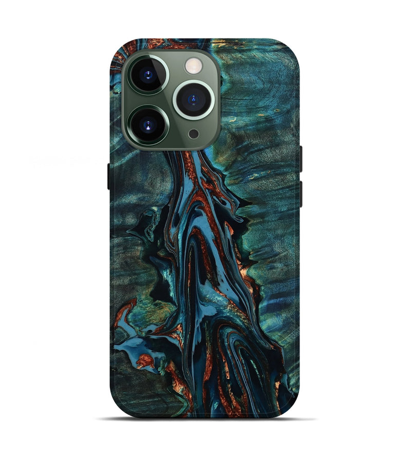 iPhone 13 Pro Wood Live Edge Phone Case - Robb (Teal & Gold, 803016)