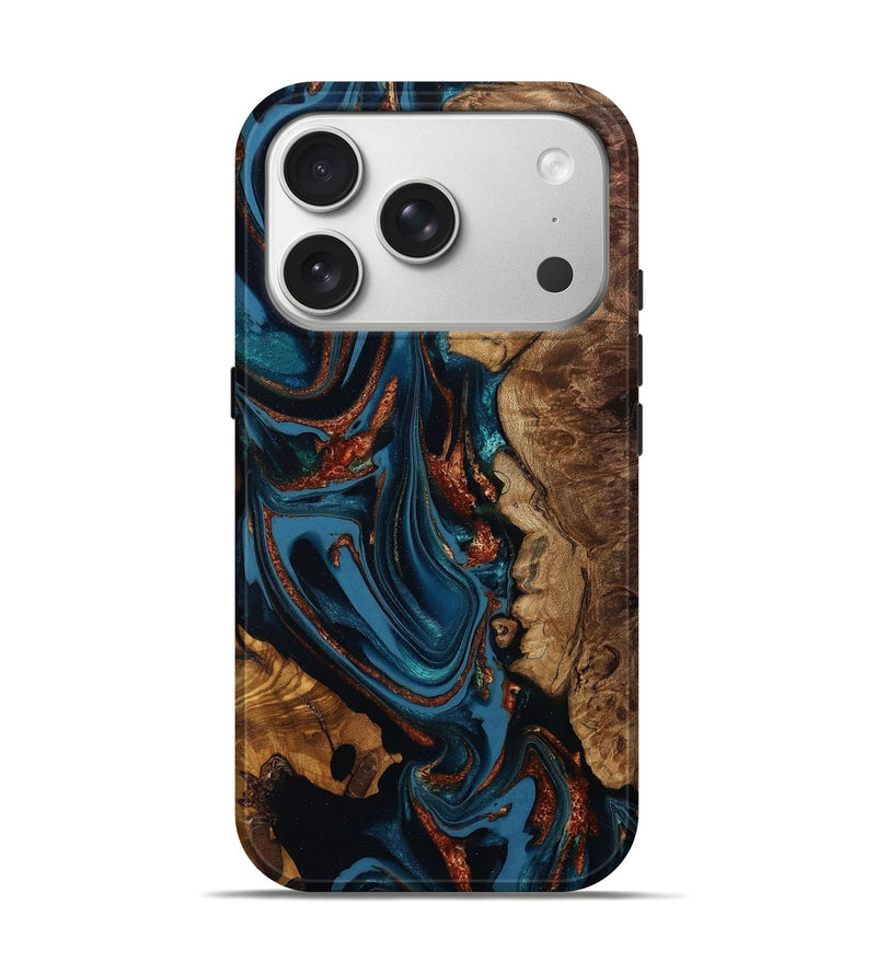 iPhone 17 Pro Wood Live Edge Phone Case - Winnie (Teal & Gold, 803035)