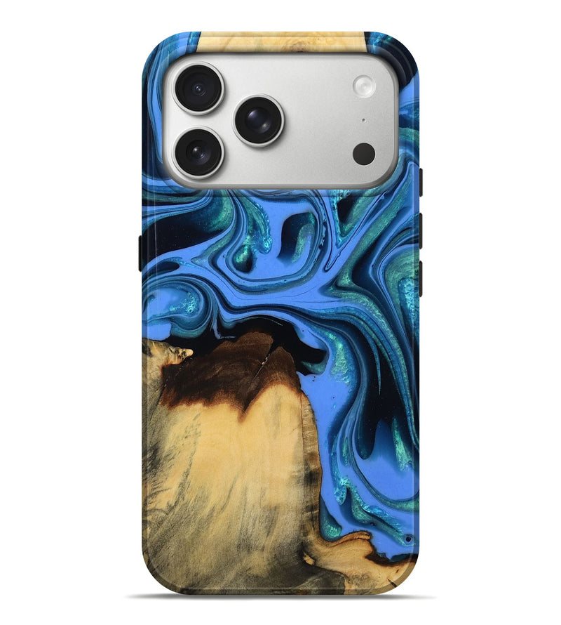 iPhone 17 Pro Max Wood Live Edge Phone Case - Sherry (Blue, 803039)