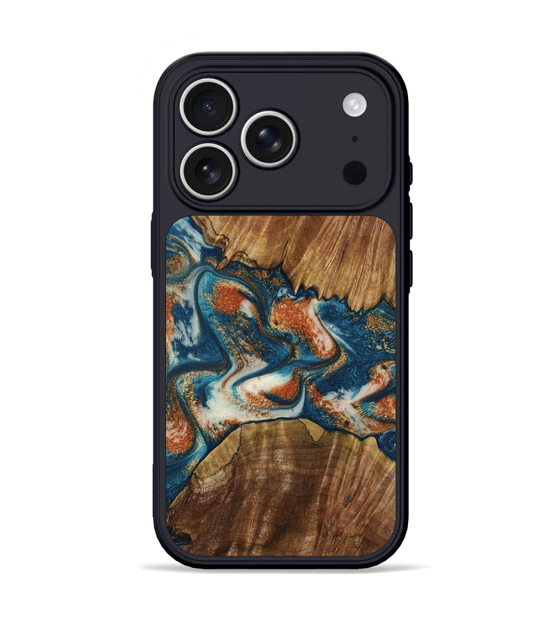 iPhone 17 Pro Wood Phone Case - Jakayla (Teal & Gold, 803223)
