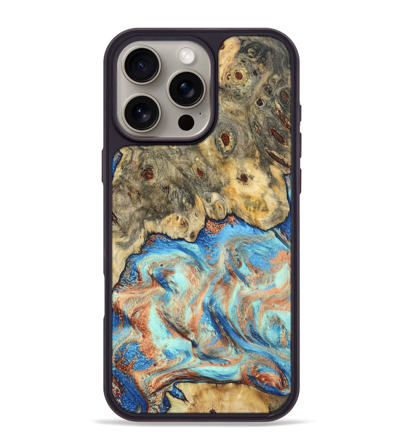iPhone 16 Pro Max Wood Phone Case - Cherish (Teal & Gold, 803224)